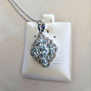 Sterling Silver Rhodium Altai Aquamarine Pendant Necklace
